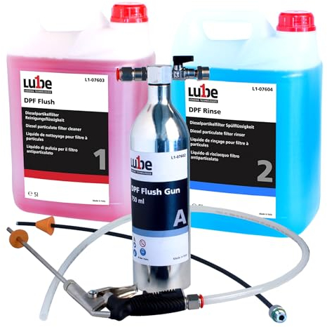 Lube1 DPF Flush Kit I Partikelfilter Reiniger Diesel I 2 DPF Reiniger 5L & Reinigungspistole I Reiner Dieselpartikelfilter, weniger Kraftstoffverbrauch