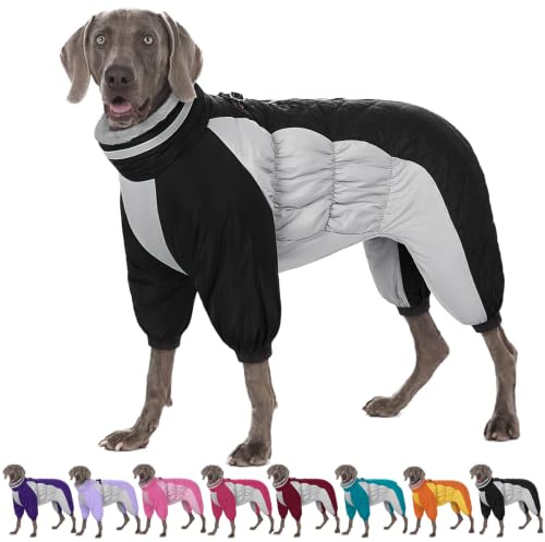 AOFITEE Winteroverall für Hunde - Wasserdichter Hundemantel für Große Hunde mit Beinen, Winter Warmer Hundejacke mit Geschirr Gefütterter Hundeoverall, Wintermantel Hund für Französische Bulldogge, L