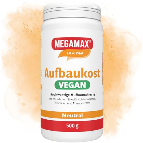 MEGAMAX Aufbaukost VEGAN Neutral 500 g - Trinknahrung hochkalorisch für Gewichtszunahme | Kohlenhydrate & Erbsenprotein als vegane Kalorien Shake zum Zunehmen bei Untergewicht - mit vielen Vitamine