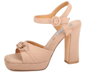 QUEEN HELENA Sandali con Tacco Alto con Plateau Scarpe Eleganti Donna ZM9689 (Beige, 39)