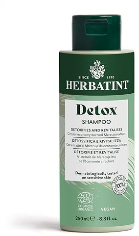 Herbatint Detox Shampoo - 260 ml, Shampoo Biologico Detossinante e Rigenerante, Deterge e Libera Cute e Capelli dalle Impurità, Certificato Bio Cosmos Organic, 98% Ingredienti Naturali, Vegan