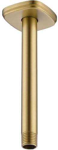 HOMYEP Shower Arm with Large Flange 8 Inch Straight Rainfall Shower Head Ceiling Mount Arm, Male to Male NPT 1/2 Inch, Round, Brushed Gold