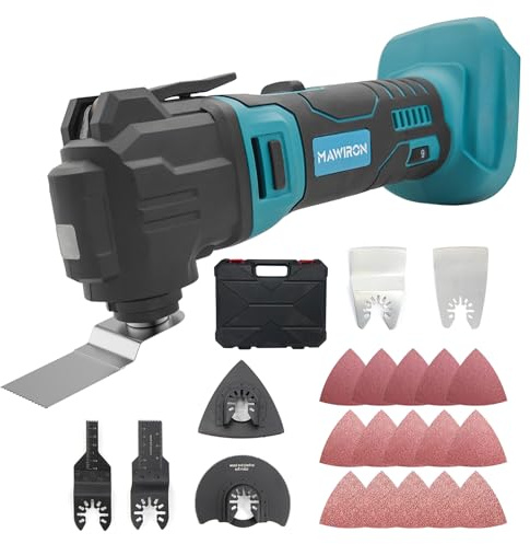 Akku Multifunktionswerkzeug für Makita 18V Akku, 600W Bürstenlos Multitool Oszillierwerkzeug mit 22 Zubehör, 6-Gang 8500-22000RPM,4°Oszillationswinkel,zum Schneiden,Schnitzen,Bohren,Poliere(Ohne Akku)