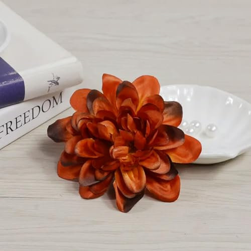 WSFSDAN Künstliche Seiden-Dahlie, Chrysanthemen-Blütenköpfe für Heimwerker, Hochzeit, Wand, Haus, Garten, Dekoration, Zubehör, Requisiten, 10 cm, Orange, 5 Stück