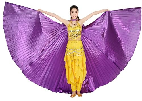 MUNAFIE Cape Unisexe Isis pour Adulte, Ailes de Danse du Ventre, avec bâtons, Costume d'halloween, de Danse du Ventre, pour Carnaval, Cosplay, fête, Violet