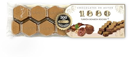 1880 - Turrón Chocolates de Autor Bombón Rocher 200g, Textura Cremosa, Calidad Suprema, Ingredientes Nobles, Sabor Auténtico, Crema de Avellana, Oro Comestible, El Turrón más Caro del Mundo