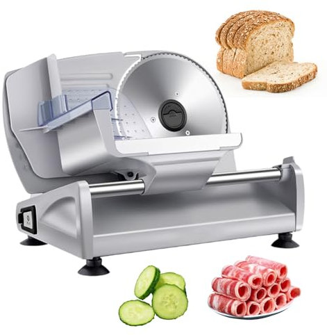 pealiritansemen Trancheuse À Viande en Acier Inoxydable 200 W, Trancheuse Commerciale pour Aliments De Charcuterie, Machine À Trancher Les Rouleaux De Viande Électrique, pour Fromage, Bœuf