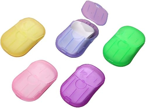 5 scatole di sapone portatile per le mani in fiocchi, sapone di carta usa e getta, mini fogli profumati, fogli di sapone di carta per il lavaggio delle mani, fiocchi di sapone in schiuma, per viaggi