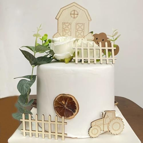 Wooden Farm Themed Cake Topper Set | Barn Cake Topper | Farm Theme Birthday Cake | Tractor Birthday Cake | Fence Set | Farm Themed Cake Set
