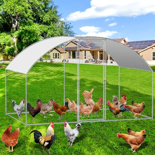 Vigevee Hühnerstall, 3x2x2m Kuppel Dach Hühnerhaus Freilaufgehege, mit Schloss aus Verzinkter Stahl und Wasserdichtes PE-Farbtuch Tiergehege, Schnell zu reinigen