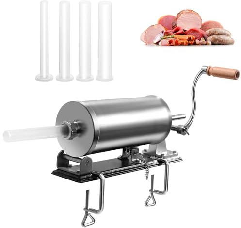 GYMAX Insaccatrice Manuale, Produzione di Salsicce, Macchina per Salsiccia in Acciaio Inossidabile, con Tubi di Riempimento di Diversi Diametri, Morsetto da Tavolo (Orizzontale, 3 kg)