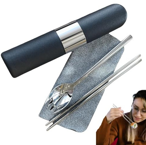 Reiseutensilien mit Etui, Campingbesteckset - Rostfreies, sicheres Reiseutensilien-Set,Bequeme tragbare Camping-Kochutensilien für Zuhause, Camping, Picknick, Schule