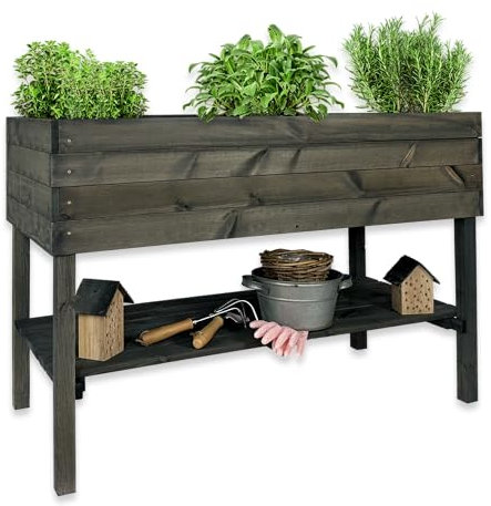 gartenetage Hochbeet XXL mit Ablage und Pflanzfolie - Nachhaltiges Design, Wetterfest, Rückenschonend, Praktische Ablage, Inklusive Pflanzfolie, Anthrazit