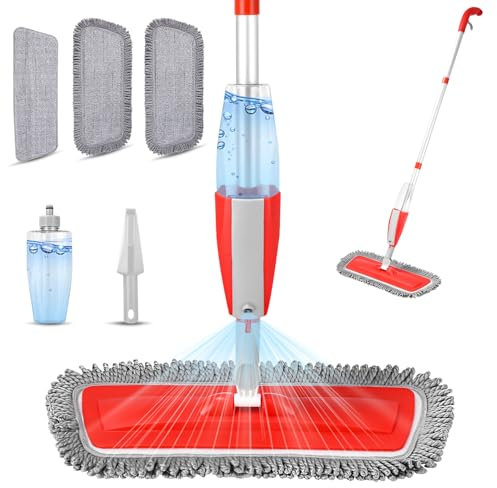 Scopa Lavapavimenti a Spruzzo Mocio Lavapavimenti, Scopa Lavapavimento Spray Mop Lavapavimenti Microfibra Mop Pavimenti Professionale con 4 pad lavabili e 1 flacone ricaricabile per tutti i pavimenti