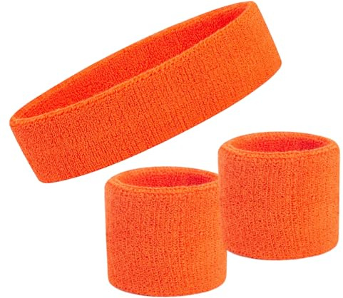 Ensemble de bandeaux absorbants fluo – Bandeau et bracelets rétro des années 80 pour homme et femme – Accessoires de sport pour salle de sport, entraînement, course à pied, tennis, cyclisme