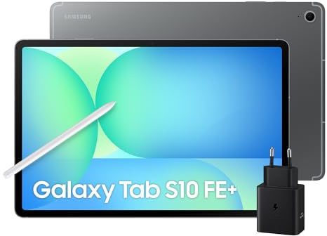 Samsung Galaxy Tab S10 FE+ con caricabatterie 45W con USB-C, Android Tablet, Display 13.1'LCD, Wifi, RAM 8GB, 128GB, 10.090 mAh, S Pen, Android 15, IP68, Gray [Versione italiana]