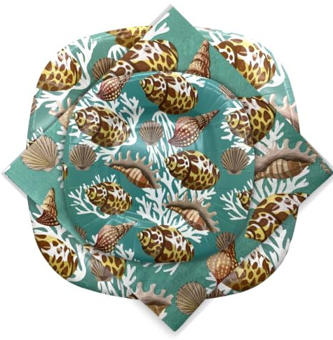 PartyBIO Set 220 Pezzi Stoviglie Biodegradabili Monouso per Feste Perle Marine– Piatti Carta, Bicchieri, Tovaglioli Compostabili per 40 Persone – Ecologiche, Usa e Getta, per Eventi, Picnic