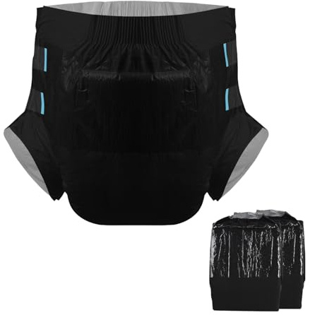 CutiePlusU Pañales para Adultos Paquete de 2 Bragas Desechables para Incontinencia con Cintas para Hombres y Mujeres, Absorción Máxima para Uso Nocturno - Negro（Medium 28-38）