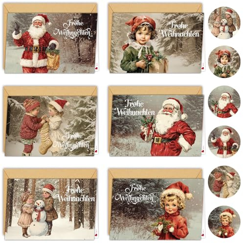 LIZANQU 12 Weihnachtskarten mit Umschlag Set, Vintage Klappkarten Karten, Weihnachtspostkarten Christmas Postkarte mit Umschlägen, Frohe Weihnachten