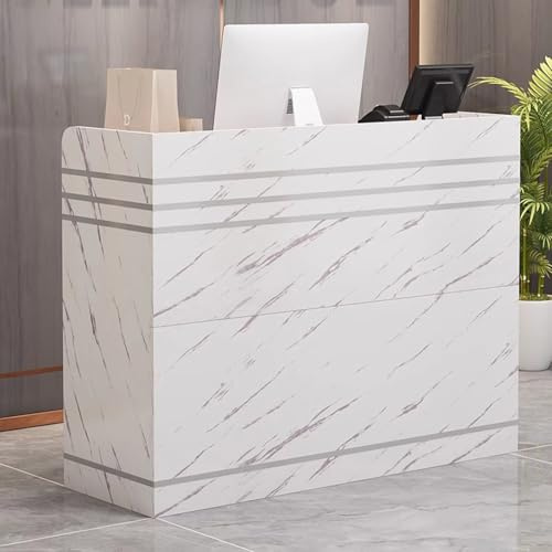Scrivania da reception con serratura e vassoio per tastiera e cassetto, elegante bancone e mobili da ufficio in marmo 80 x 42 x 92 cm (larghezza x profondità x altezza), ideale per aree di ricevimento