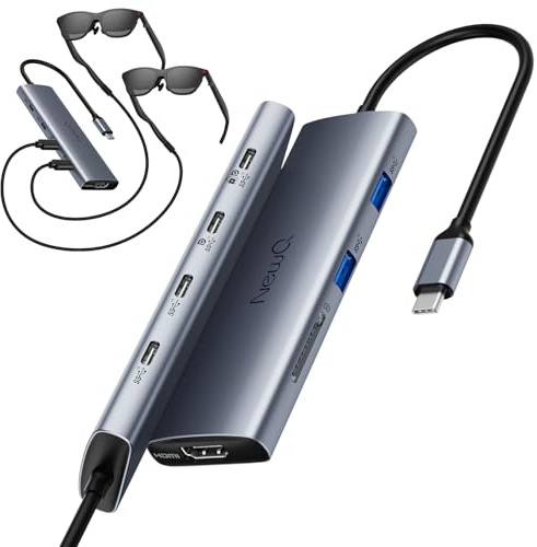 USB C to USBC Splitter Dual/Triple Monitor, for AR/XR Glasses, with 4K@60Hz HDMI, 6×10Gbps Ports, 100W PD, SD 4.0Reader, Not Compatible with Rokid Station/2, XREAL Beam/Pro, VITURE Neckband