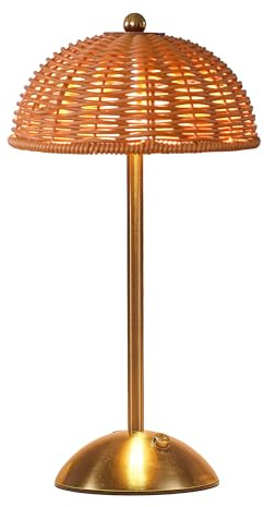 Cordless Rattan Table lamp,Wicker Lamp,LED Rechargeable Reading Lights,3 Colours Dimmable Touch Control Night Light for Bedroom Living Room Office Restaurant Lighting Bedside Lamps Home Decor (Dome)