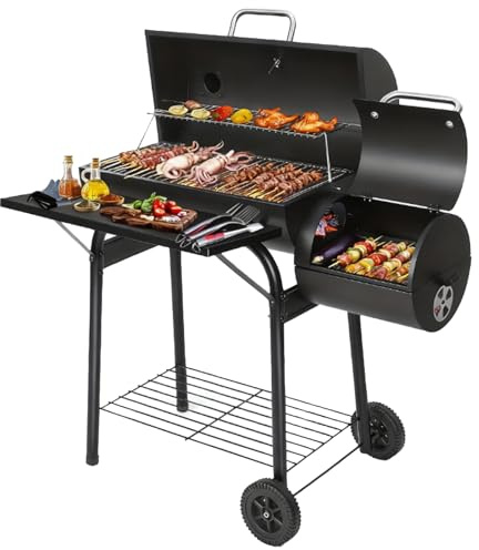 Large Oil Drum Barbecue Barrel Grill, Charcoal Bbq Grill with Offset Smoker, Portable Barrel Charcoal Grill Outdoor Garden Patio Backyard Picnic Cooking Camping Small