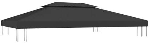 Tettoia per Gazebo, Tetto per Tendone Da Festa, Copertura Superiore per Gazebo a 2 Strati 310 g/m² 4x3 m Nera Per Portico Patio Balcone Privato Giardino