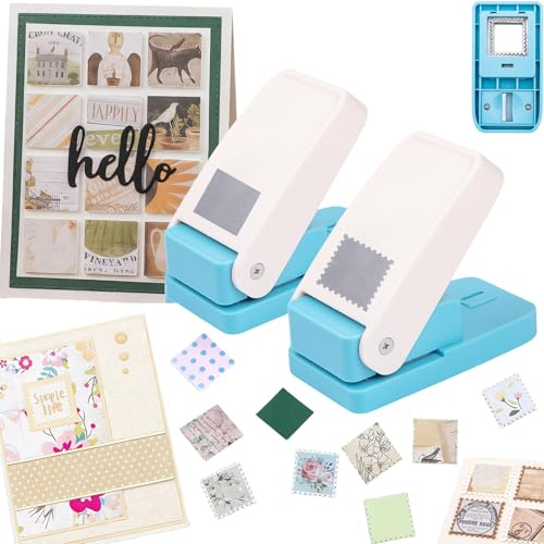 2 Pcs Square Stamp Punch, 1 Inch Square Hole Punch, Postage Stamp Shaped Paper Puncher, Squares Paper Punches for Crafting, Lever Stamp Cutter Hole Craft Puncher, Punches Out Tool Crafting Card Making
