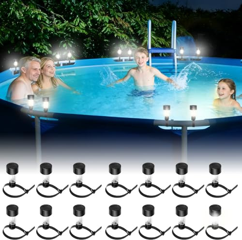 NAVESO 12 Pezzi Illuminazione Solare per Laghetti, Luci per Piscina Fuori Terra Solari, Luci LED Piscina per Piscina Incorniciata per Fontana Esterna, Giardino, Piscina, Laghetto, Impermeabilità IP44
