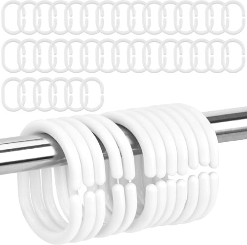Teouuas 48 Piezas Anillas Cortina Ducha, argollas para Cortinas, Anillos de Cortina de Duchas, Anillos de Cortinas para Abrir, para Barra de Ducha, Baños, Ventanas