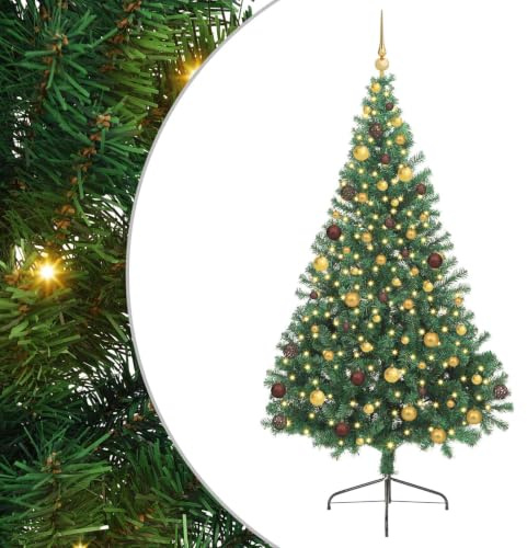 vidaXL Árbol de Navidad artificial con luces integradas, verde, 210 cm, duradero, moderno, con luces LED preinstaladas, para decoración de fiestas en exteriores e interiores