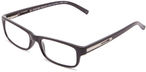 Foster Grant Men's Brandon Rectangular Reading Glasses, Shiny Black/Transparent, 50 mm