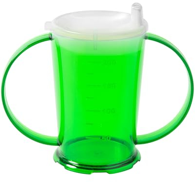 Harfield Translucent Green 2-Handled Beaker & Narrow Spout Drinking Aid Sippy Cup Reusable Virtually Unbreakable Copolyester Plastic