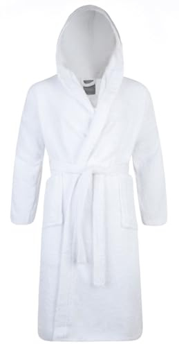 Adore Home Unisex 100% Cotton Hooded Terry Bathrobe | Cosy Absorbent Towelling Dressing Gown with Generous Hood, Secure Tie Waist and Roomy Pockets - Ideal for Everyday Comfort