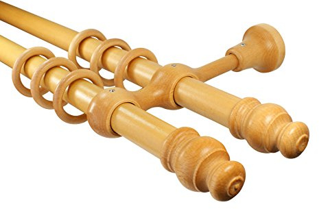 Gardinenstangen 2-läufig Holz Farbe Eiche hell mit 28 mm Durchmesser, 200 cm