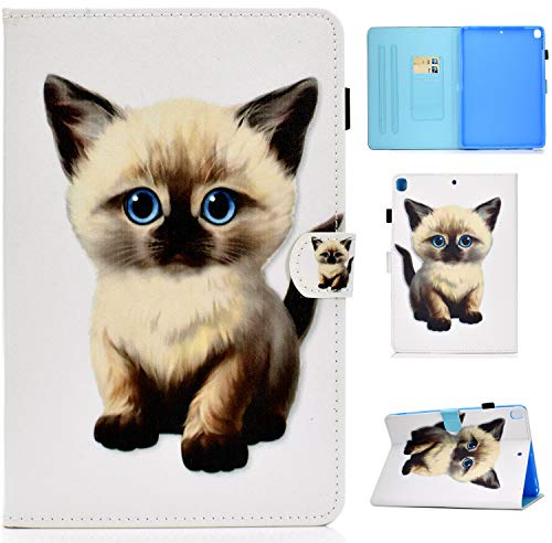 AsWant iPad 10.2 Hülle, Lspcase iPad 7 Generation 2019 10.2 Zoll Lederhülle Flip Stand Case Brieftasche Tasche mit Kartenfach und Auto Schlaf/Wachen Funktion für Apple iPad 10.2 Katze