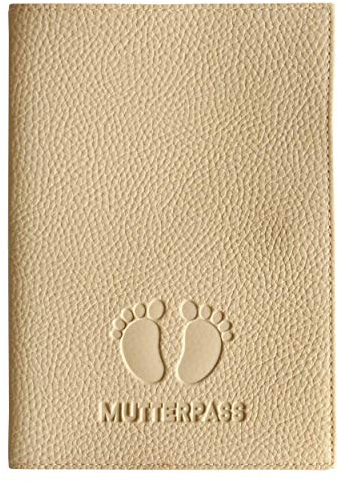 Mutterpasshülle mit Prägung BABYFÜßE + MUTTERPASS teilweise in gold veredelt, Mutter-Kind Pass, Organzier, Ultraschallheft (Beige)