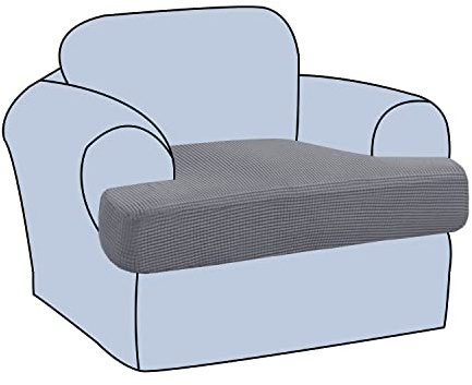 H.VERSAILTEX Stretch T Cushion Chair Sofa Slipcover T Cushion Covers for Living Room Armchair Couch Cover T Cushion Slipcover Seat Cover with Elastic Bands Thicker Jacquard Fabric, Dove