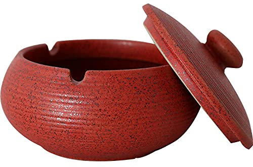 Aschenbecher Windaschenbecher Achenbecher Ornamente Roter Mattes Retro-Keramik-Aschenbecher Kreatives Wohnzimmer Mit Deckel