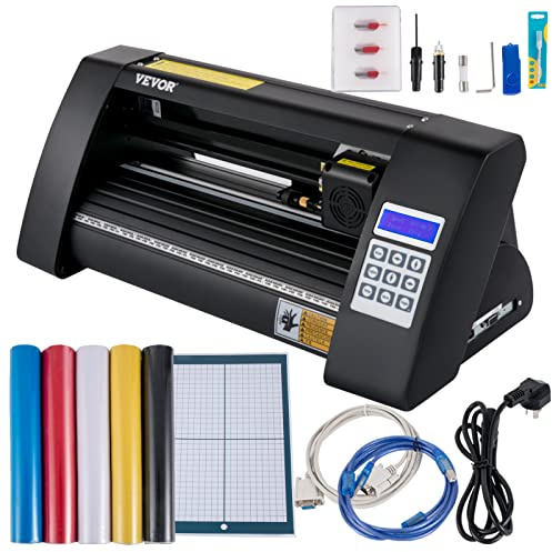 VEVOR Vinyl skärplotter 285 mm Max skärbredd och 375 mm Max pappersmatning vinylskärare 95W 500 g Maximal skärkraft 800 mm/s skärplotter COM + USB/COM + USB + U-DISK 53 x 24 x 22 cm 9,2 kg