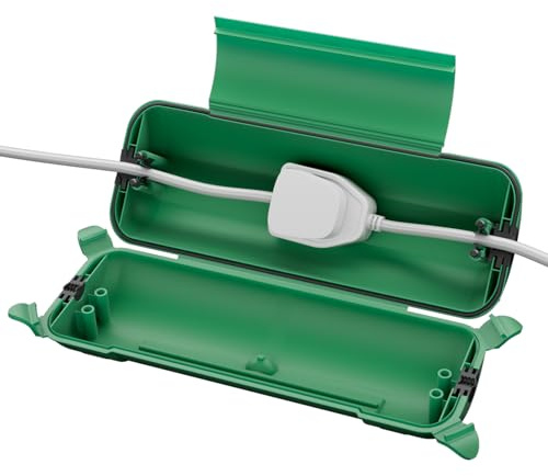 RESTMO Outdoor Electrical Box IP44 Waterproof, Weatherproof Box, Green | 29 × 11 × 7.5cm, Weatherproof Extension Lead Cover, Safety Seal Enclosure for Holiday Lights, LED Strips, Power Tools