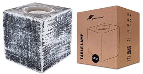greenandco Tischleuchte Würfel | Beton | schwarz | E27 | Tischlampe mit Schalter und Stecker | 10x10cm