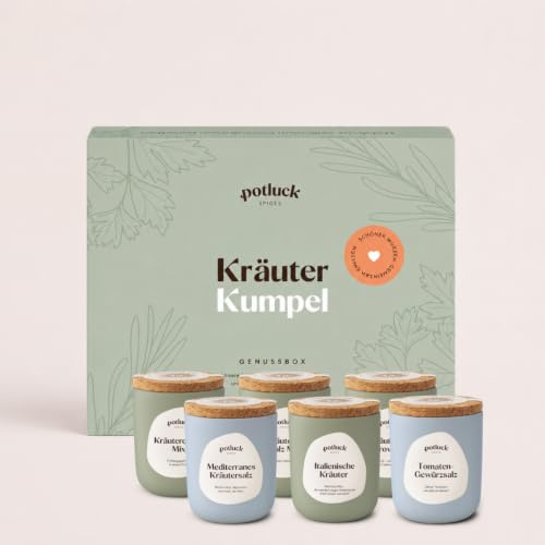 Potluck | Kräuter Kumpel 6er Set | Gewürzmischungen im Keramiktopf | Vegan, glutenfrei und mit natürlichen Inhaltsstoffen