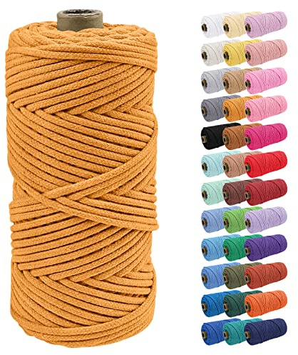 Uiopa Baumwollkordel, Makramee Garn 4mm 100m Natur Baumwollseil, Baumwollgarn Geflochtene Macrame Cord Ideal für Häkeltaschen, Pflanzenhängern, Traumfänger, Wandbehang, DIY Handwerk