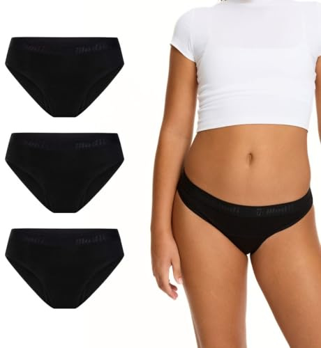 Modibodi Teen Period Underwear Hipster Bikini Moderate 30ml Black | Leak-Proof,Dry-Feel Comfort