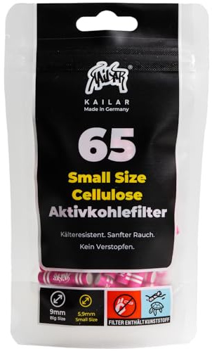 KAiLAR 65 PINK Cellulose Aktivkohlefilter Slim (6 mm) mit veganer Aktivkohle aus Kokosnussschalen | Für ein schadstoffärmeres und sanftes Raucherlebnis