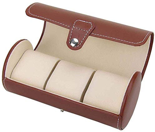 BONOOL PU-Leder-Roll-Reise-Uhrenbox, Halter-Organizer, Aufbewahrungskoffer mit 3 Fächern für Uhren oder Armbänder, Armbanduhr-Gehäusehalter, handgefertigte Uhrenboxen, Geschenk der Liebe (braun)