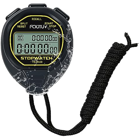 FCXJTU Chronomètre numérique étanche, 60 tours de mémoire, pas d'horloge, pas de calendrier, pas d'alarme, simple et silencieux, grand écran pour entraîneurs de sport, natation, entraînement (noir)