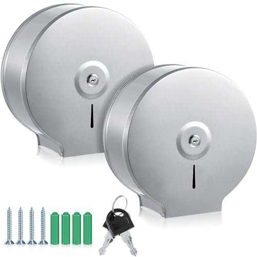 Mifoci 2 Pcs Industrial Toilet Paper Holder Commercial Roll Dispenser Wall Mount Stainless Steel Jumbo Tissue Dispenser Fits 9 Roll Toilet Paper for Office Home Public Places (Silver)